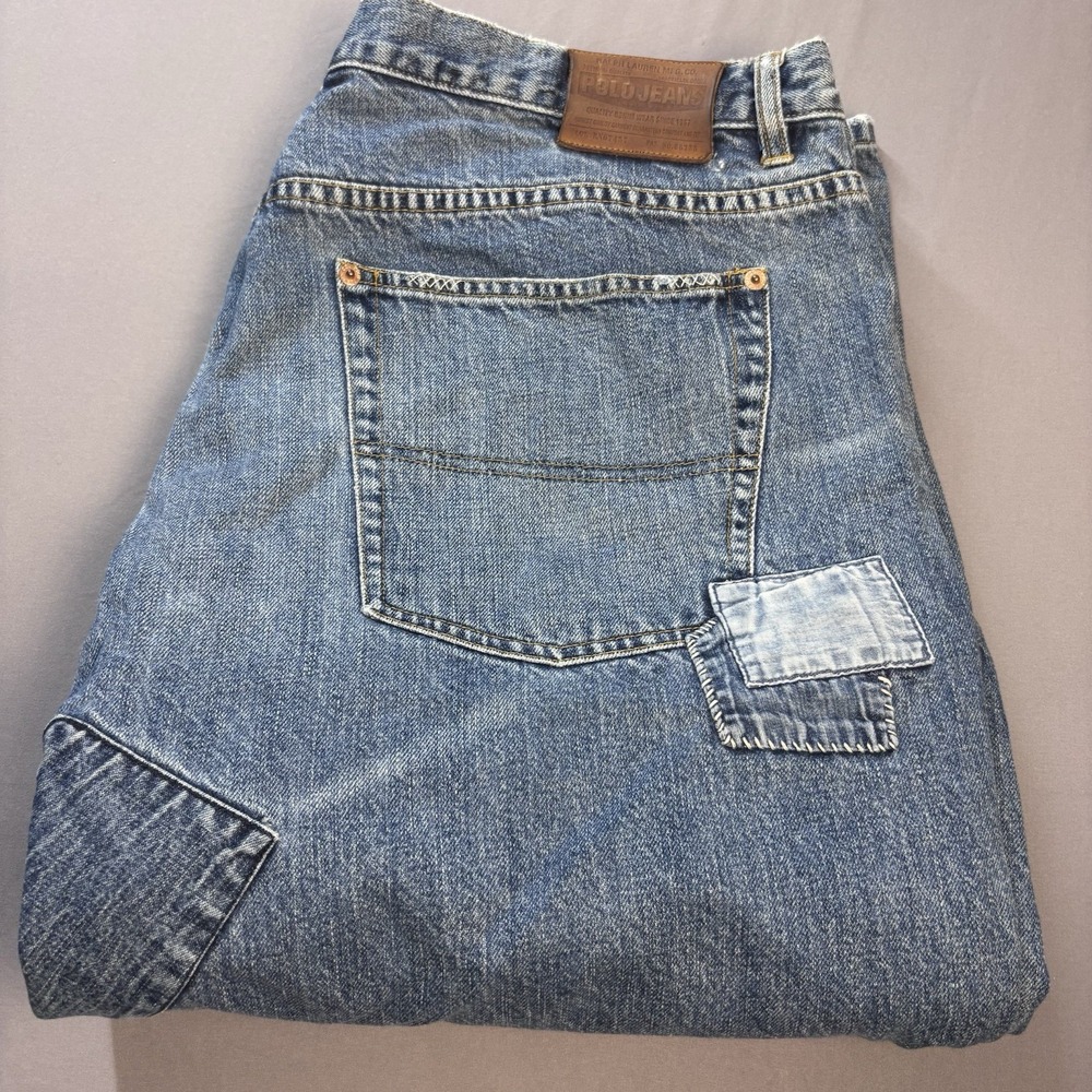 Polo Ralph‎ Lauren Men's 40x32 Patchwork Distressed Denim Y2K - Picture 2 of 12